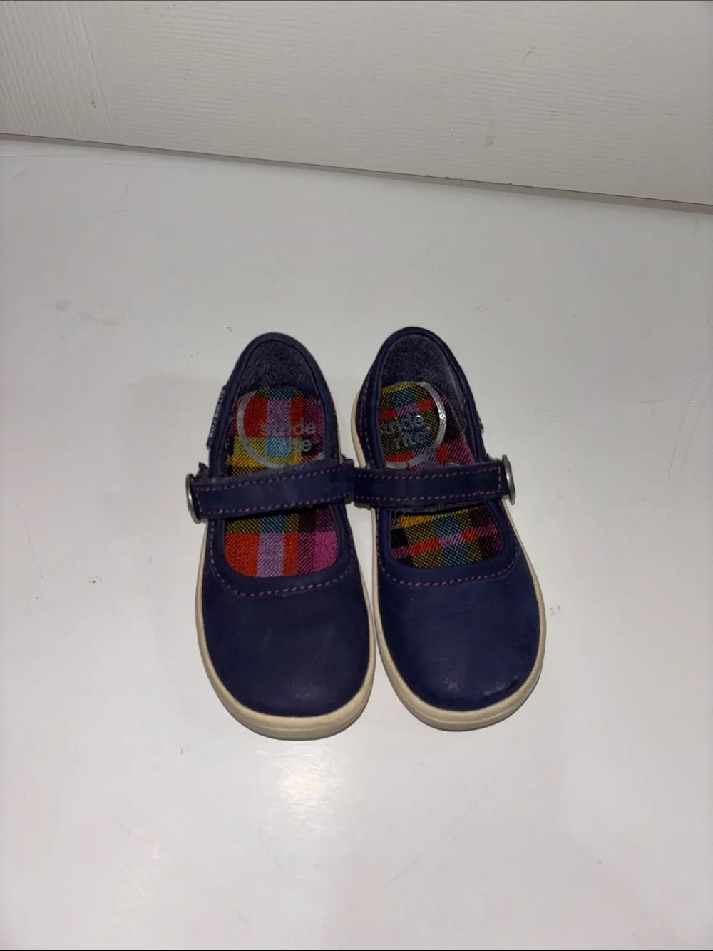 Stride Rite Navy Mary Jane Shoes with Plaid Insole